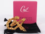 christian dior 18k gold plated brooch with black velvet pouch