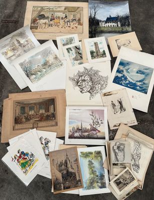 IMPORTANT LOT DE DESSINS, GRAVURES, LITHOGRAPHIES, IMPRESSIO… - Photo 1