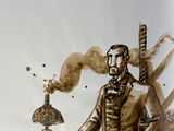 a drawing of a man standing in front of a machine