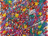 une peinture abstraite représentant des éclaboussures de peinture colorées sur une surface blanche