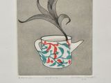 a drawing of a teapot with a plant in it