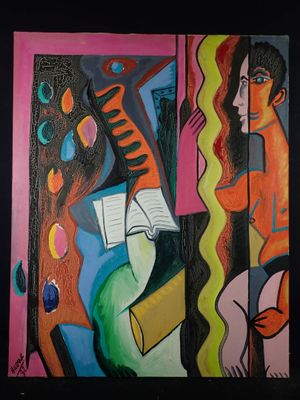 painting of a woman reading a book in front of a painting of a woman reading a book