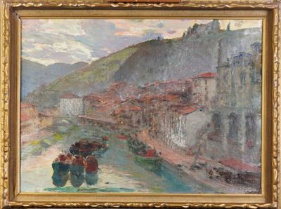 une image représentant un tableau d'une ville traversée par une rivière