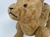 a brown teddy bear that is sitting on a white surface