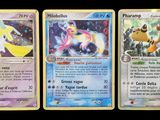 three different pokemon cards are shown in a row on a black background