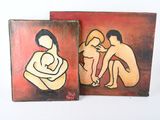 deux tableaux représentant un couple assis sur une surface blanche