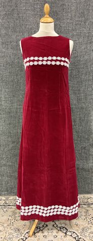 VINTAGE – Robe longue en velours rouge, incrustation de broderie....
