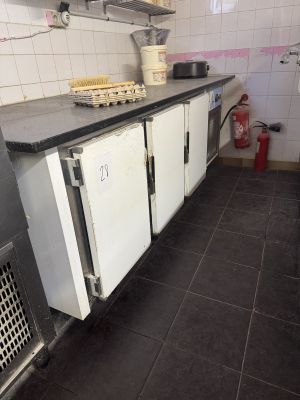 une cuisine équipée d'une cuisinière, d'un évier et d'un réfrigérateur