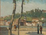 painting of two people sitting under a tree on a sunny day