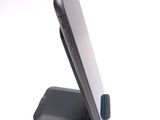 a close up of a cell phone on a stand