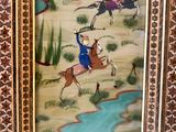 an old picture of a painting of a man riding a horse