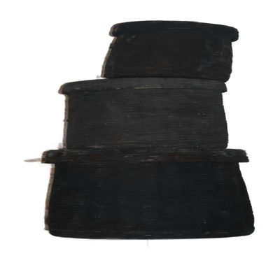 a stack of three stacks of black wood stacked on top of each other