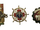 Trois insignes de types et de couleurs différents sont représentés sur un fond blanc