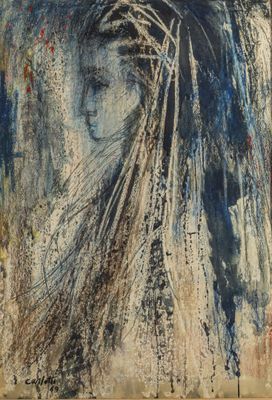 une image représentant un tableau représentant le visage d'une femme aux cheveux longs