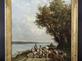 une image représentant un tableau montrant un groupe de chevaux au bord d'une rivière