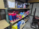 many boxes and boxes on the shelves in the garage