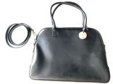 vintage black leather handbag with gold hardware and strap