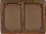 an old wooden window with two open panes on a white wall