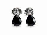 a pair of black and white diamond earrings on a white background