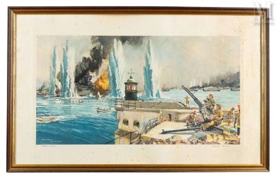 une image représentant une peinture d'une scène navale avec des navires sur l'eau