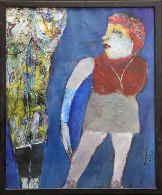 an image of a painting of a woman standing next to a painting of a man
