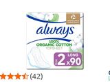 une boîte de cotons démaquillants « Always » en coton biologique sur fond blanc