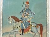 painting of a man on a horse with a bow and arrow