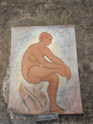 Robert BOUILLE : "Nu". Acrylique sur papier (non encadrée), …