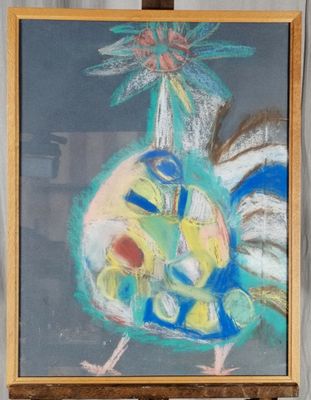 Ecole moderne. Pastel. Poule. Dim.