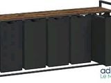 buffet en métal noir et bois, avec quatre bacs et une étagère