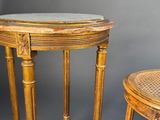 pair of antique rattan side tables and stools