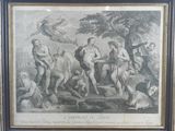 an old picture of a painting of a group of people in a wooded area