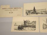 three different types of sketches of boats on display on a table