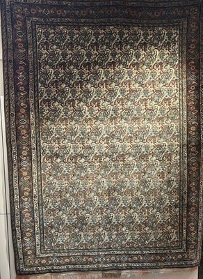 Tapis Iran Seneh laine et soie fond beige et marron 206 x 15…