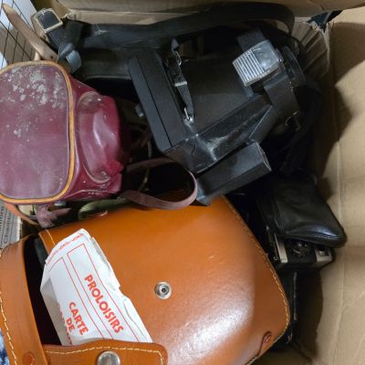 plusieurs bagages sont rangés dans un carton
