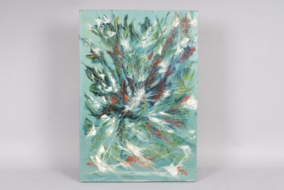 GEOFFROY : composition. Petite huile sur toile signée et dat…