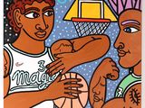 an image of a painting of a man and a woman holding a basketball ball