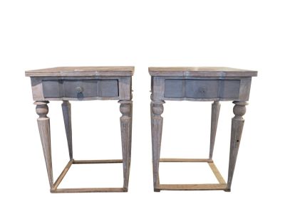 pair of antique painted side tables with turned legs and drawers