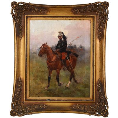 CUSACHS Joseph. (1851-1908). « Le militaire à cheval avec un… - Photo 1