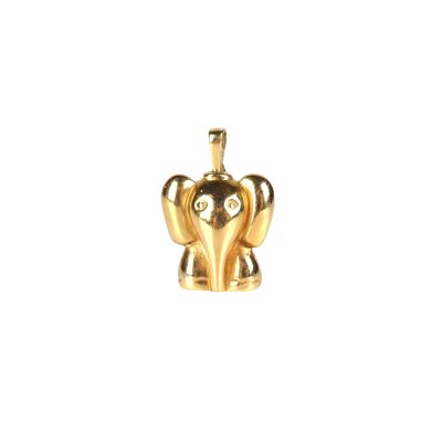 une image représentant un pendentif en forme d'éléphant doré sur fond blanc