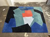 a rug on the floor in a room that has been painted