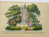 an old postcard with a picture of a woman in a garden
