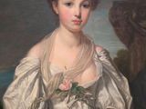 painting of a woman in a white dress holding a fan