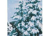un tableau représentant un arbre recouvert de neige au milieu d'un champ