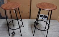 Lot de 2 Tabourets de bar JUNDRO- en bois et métal - 35x76 c… (photo 3)