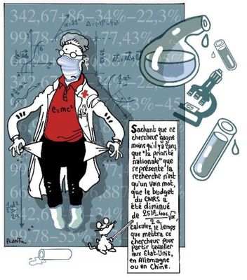 illustration représentant un homme en blouse blanche devant un microscope et un livre