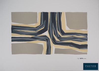 abstract painting of a cross on a white background with a blue border