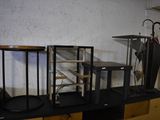 a shelf that has a bunch of speakers on top of it