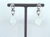 a pair of oplite and diamond earrings on a stand