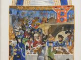 a painting of a group of people sitting around a table